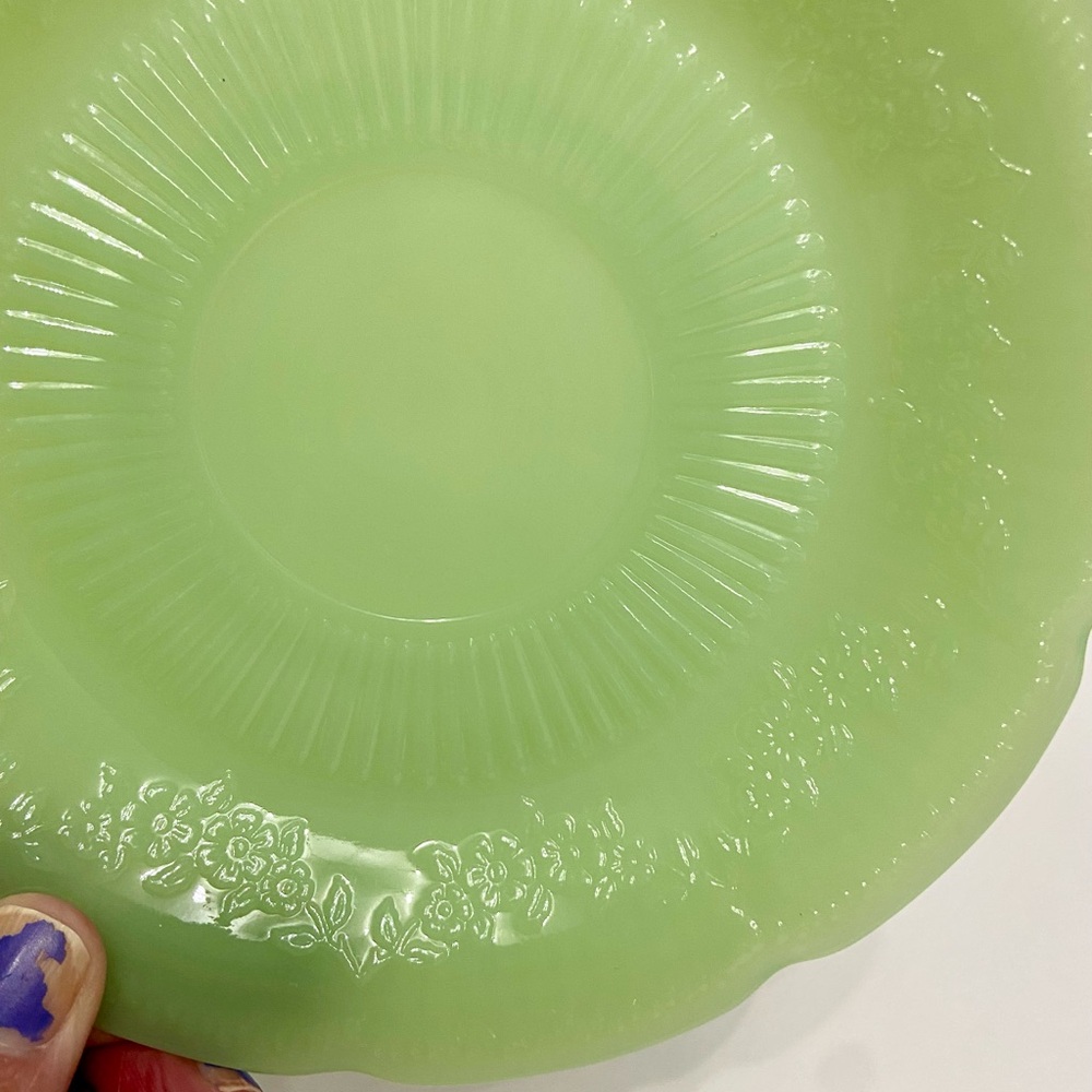Vtg JADEITE (Jadite)/Anchor Hocking 3pc Set 2 Saucers 1 Cup Green Coffee Tea Set - Picture 6 of 17